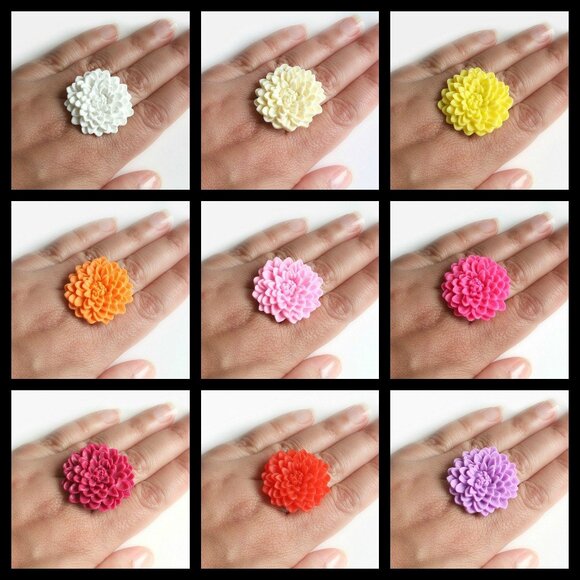 Lilac Purple Flower Ring Adjustable Chrysanthemum Ring - more colours available - Picture 4 of 6